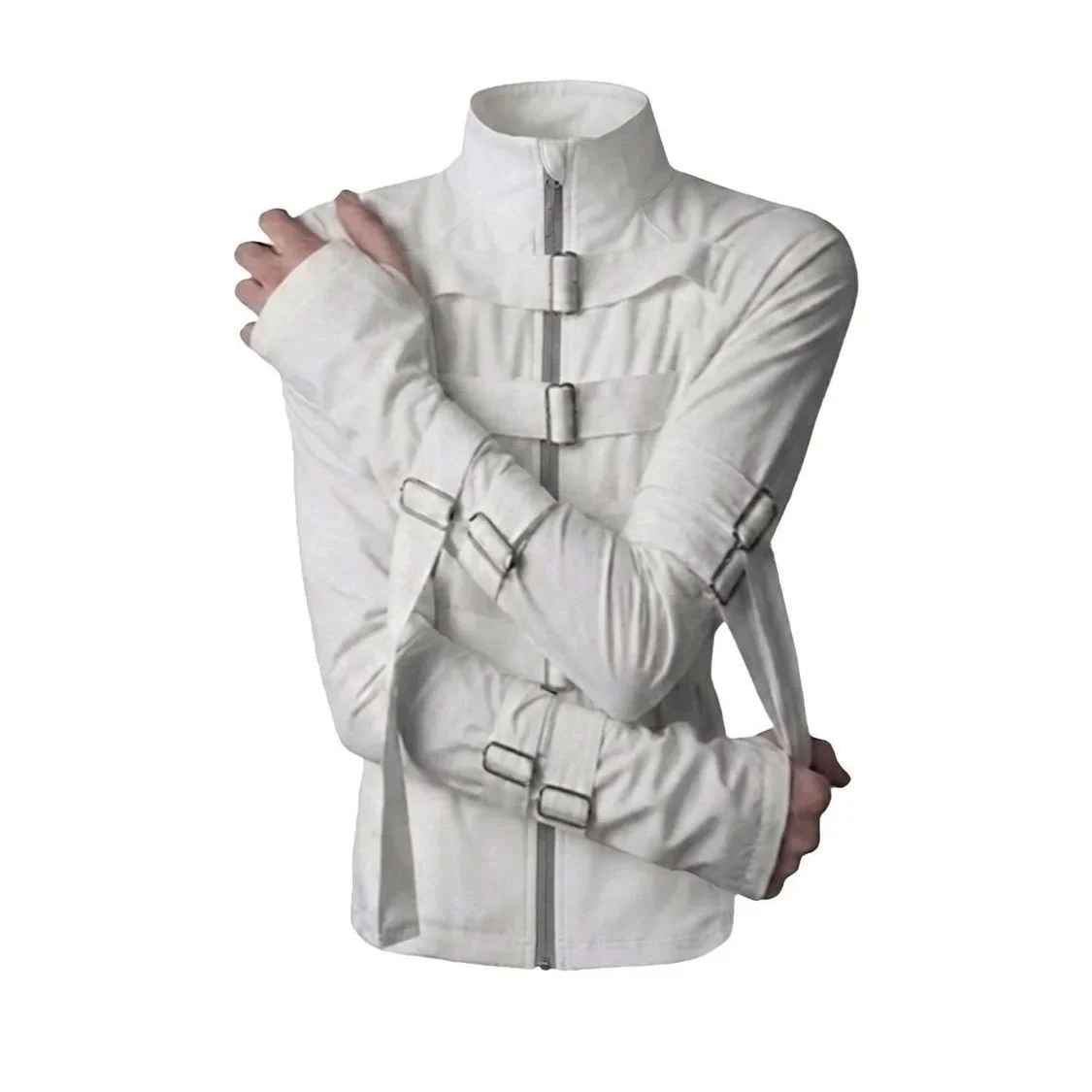 Y2K Subculture Sun Protection Jacket Unisex Summer Stand Collar Bondage Strap Visual Design Casual Coat For Women Men