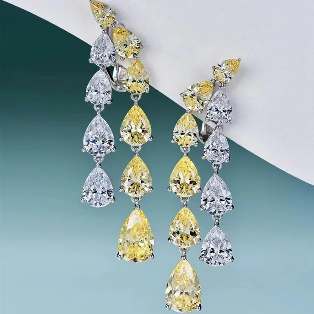 Fashion 925 Sterling Silver Pear Lemon Tassel Earrings Fashion Ring Wedding Engagement Boutique Wedding Jewelry for Women