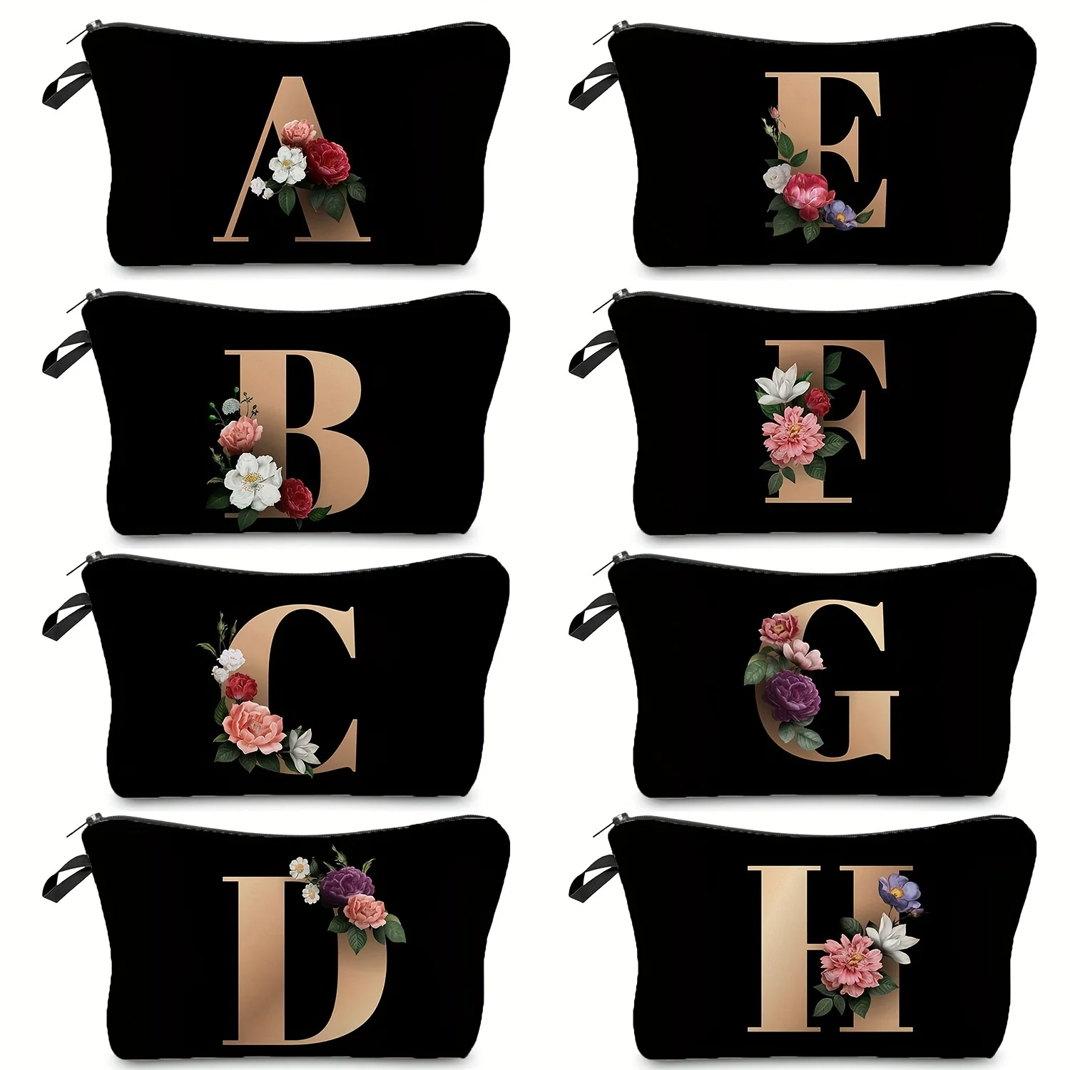 Flower & Letter Print Cosmetic Bag, Zipper Portable Makeup Pouch, Lightweight Coin Purse toiletry bag cajas organizadoras