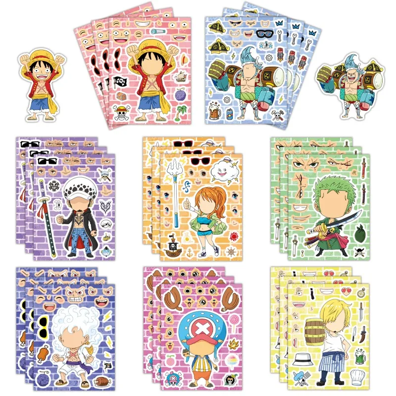 8 Stück/Set Kawaii Anime One Piece Aufkleber Luffy Sticker DIY für Laptop Gepäck Skateboard Handy Cartoon Kinder Spielzeug Geschenk Aufkleber