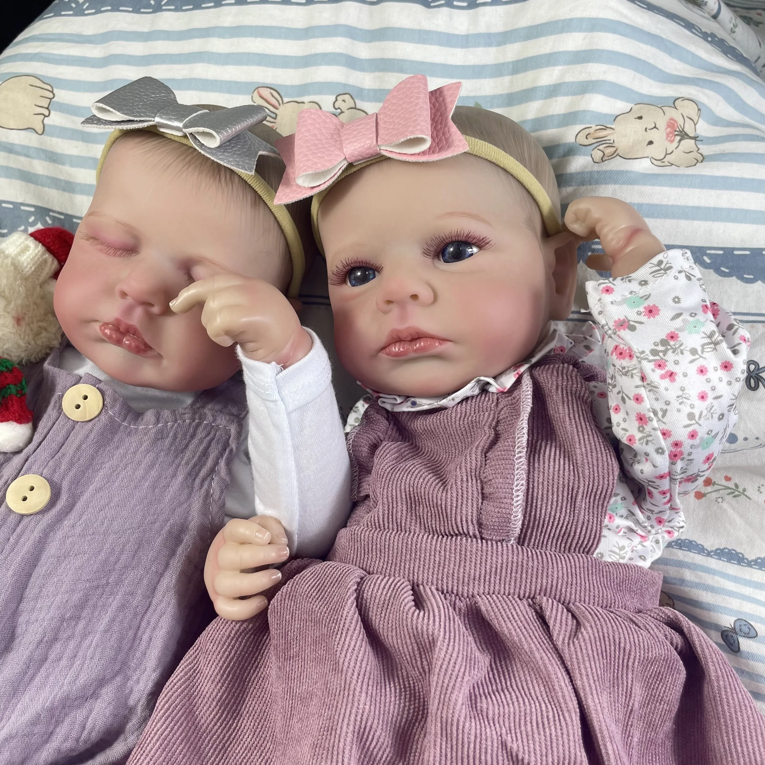 50CM Adorable Reborn Baby Dolls LouLou Twins Girl Lifelike Silicone Vinyl Newborn 3D Skin Handmade Toy Christmas Gift