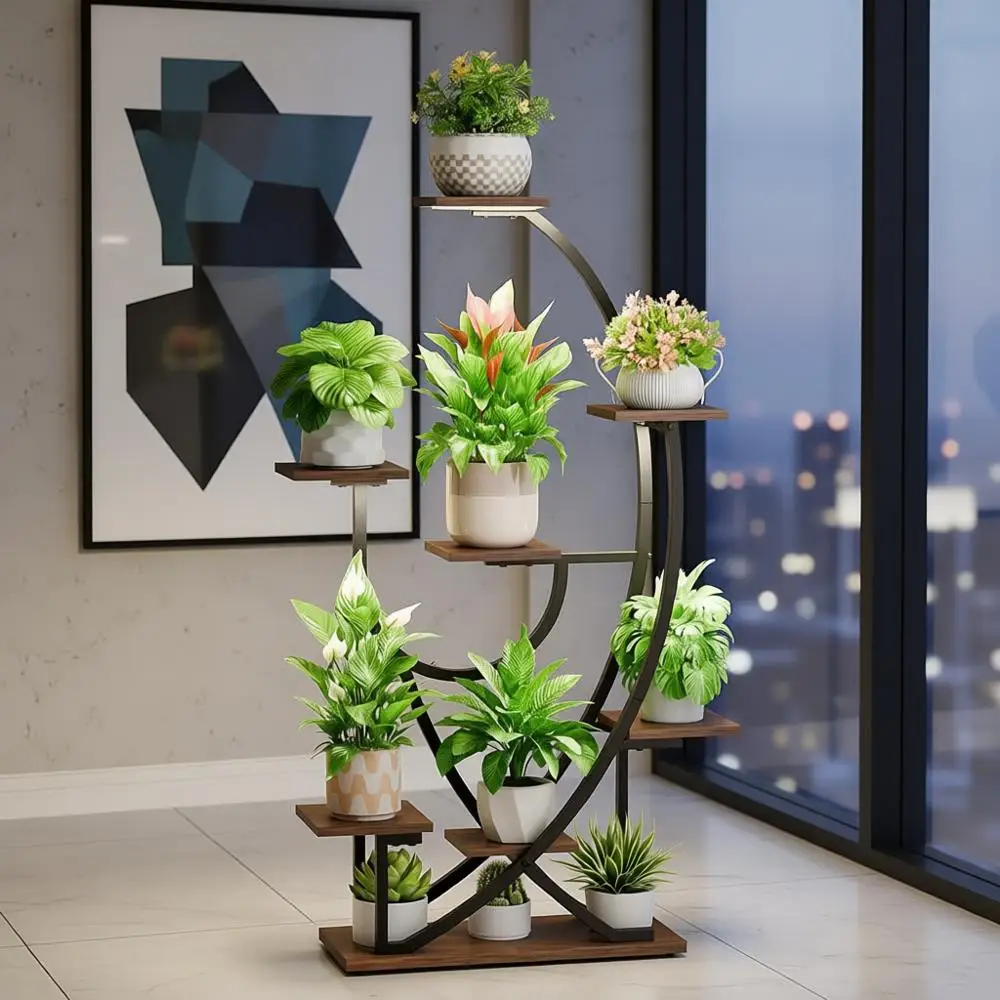 

8-уровневая металлическая подставка для комнатных растений со светом для выращивания, 51, угловая кашпо с подсветкой для нескольких растений