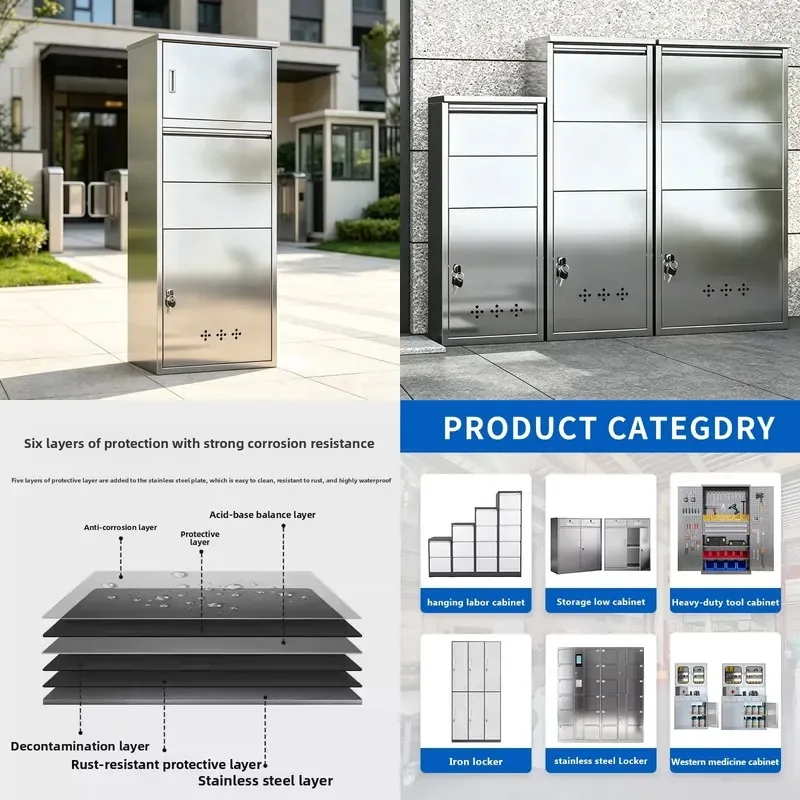 Stainless Steel Express Locker Key Lock Outdoor Package Delivery Box Cabinet for Porch Door Area
