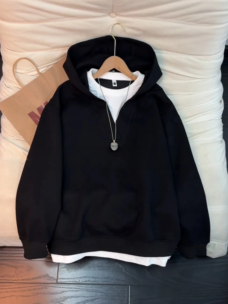 

Мужская хлопковая толстовка с капюшоном и V-образным вырезом, весенняя новинка, повседневная, удобная, свободного кроя, молодежная, модная