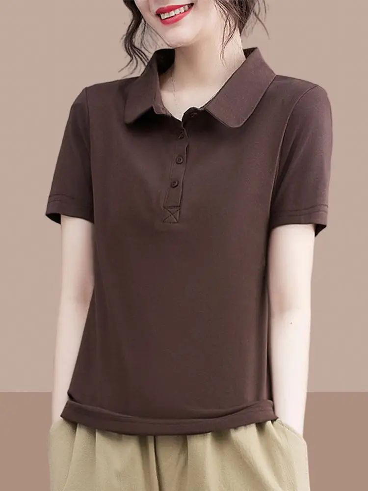 Popular 2025 Summer Short-sleeved T-shirt Women's Polo Shirt Lapel Top Women's Clothing  Polo Shirt Women Camisas De Mujer