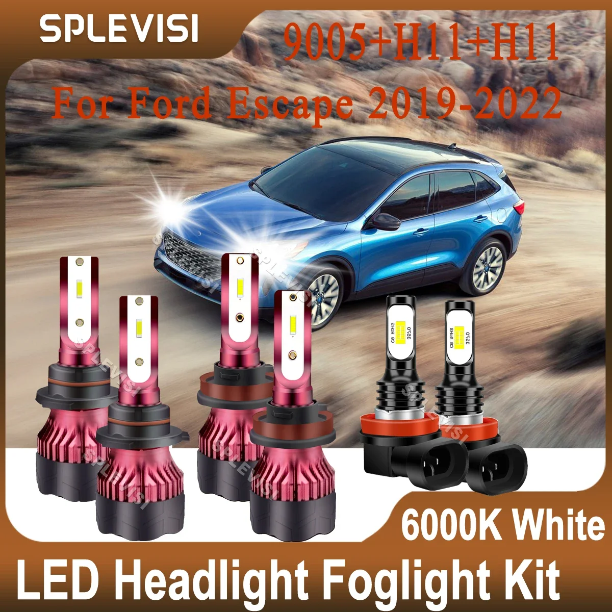 

4x High Low Beam 9005 H11 LED Headlight Bulb +2x H11 Foglight Pure White For Ford Escape 2019 2020 2021 2022 Plug and Play 9-36V