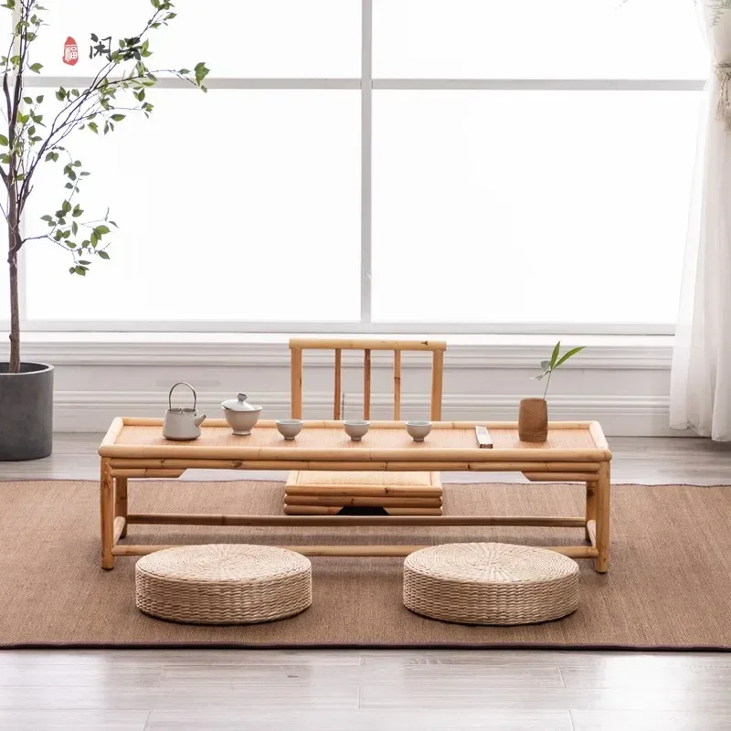 

BP76 Modern Bamboo and Rattan Zen Tea Table, Tatami Style Low Tea Table, Balcony and Window Side Table