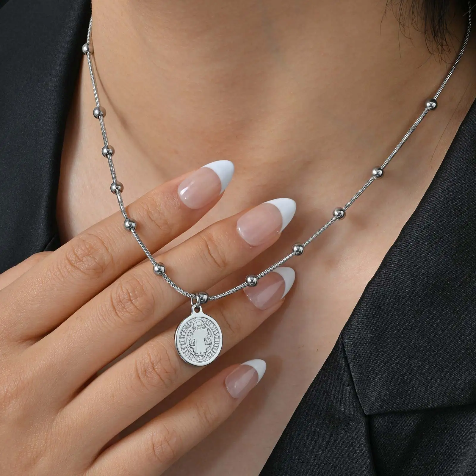 Vnox Catholic Charm Saint Benedict Pendant Necklace Stainless Steel Snake Chain Collar Lightweight Jewelry - Image 2