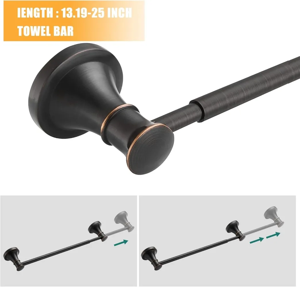 Hoimpro Oil Rubbed Bronze 4-Piece Bathroom Bath Set, Wall Mount Bathroom Hardware Fixture (Adjustable), Bathroom Accessories