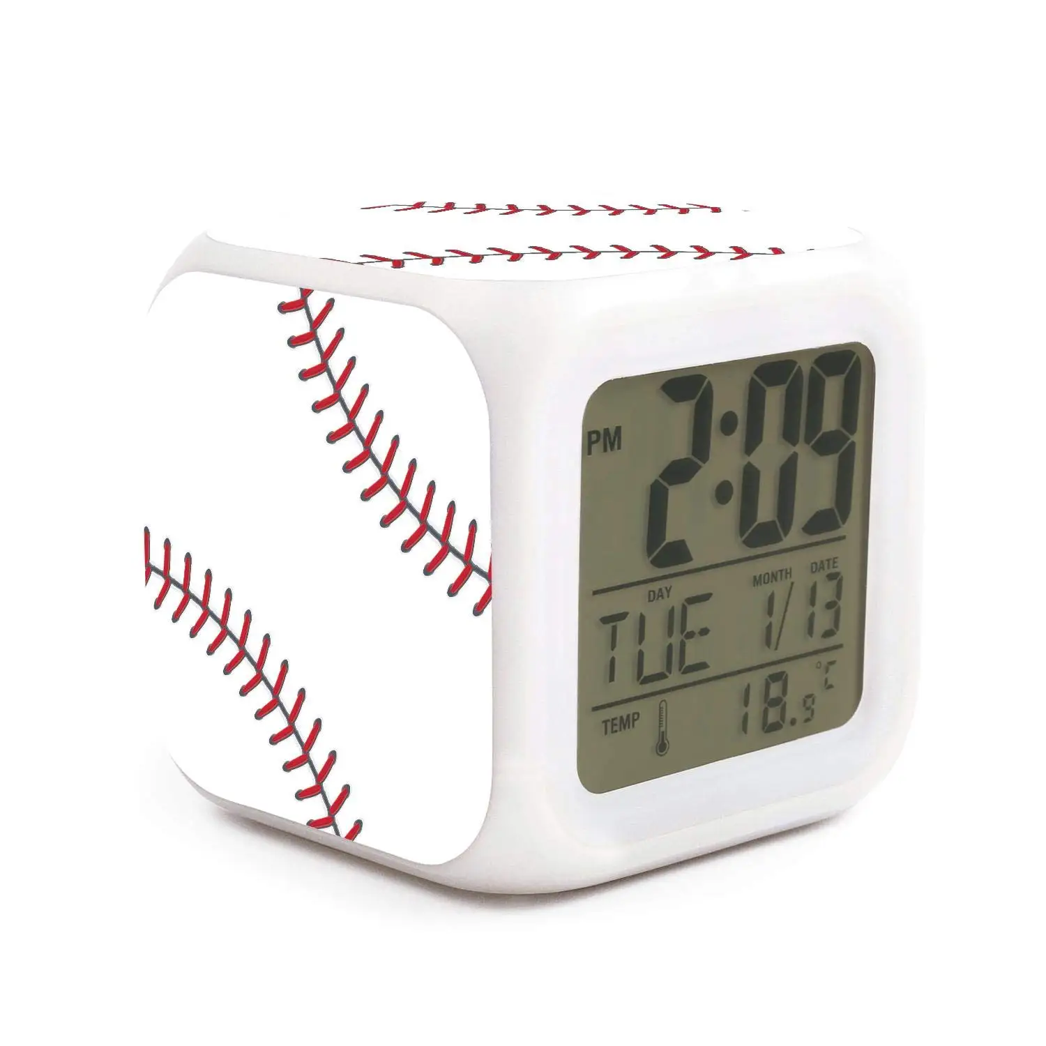 Baseball Ball Alarm Clock for Kids Boy Girl 7 LED Color, Customized