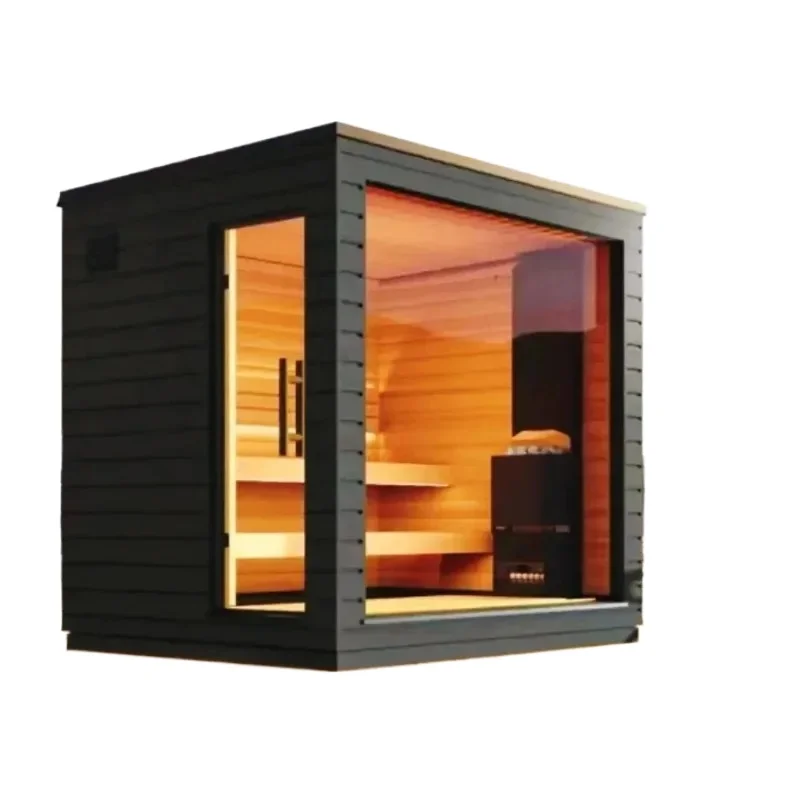 outdoor double sauna High-quality traditional wood with wet and dry steam modern design and control panels