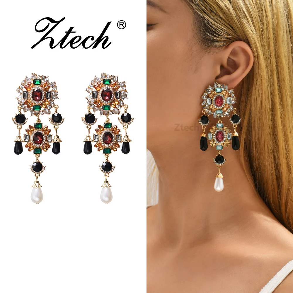 Bohemian Luxury Vintage Imitation Pearl Decor Dangle Earrings For Women Fashion Elegant Ethnic Statement Jewelry Accessories