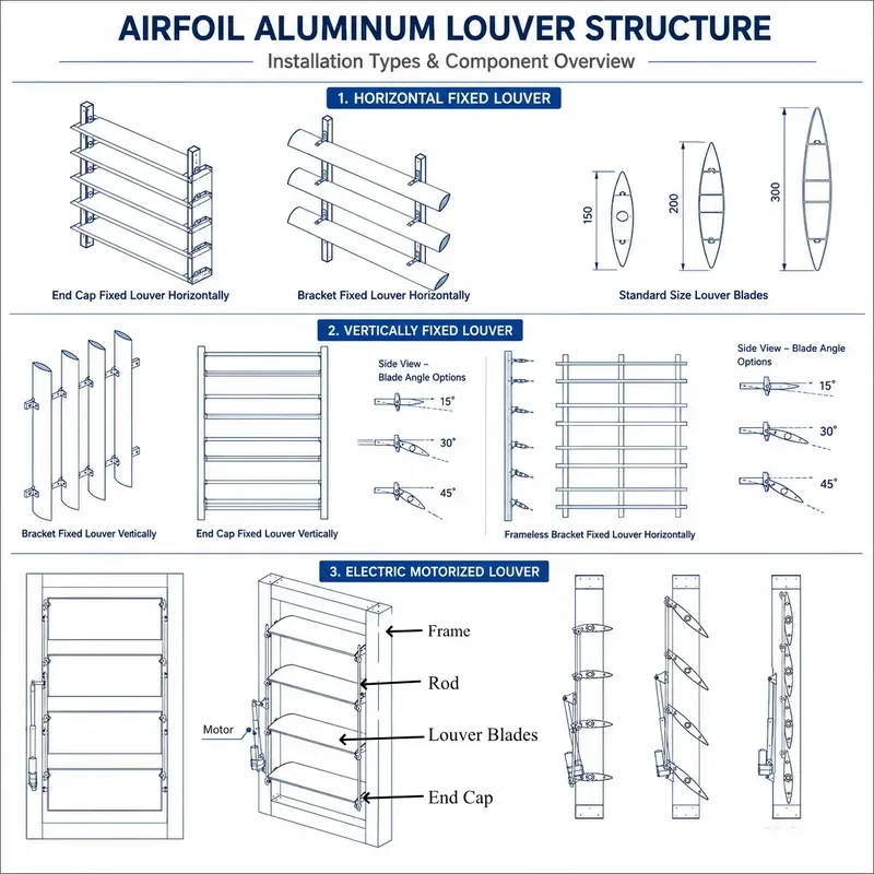 Architectural Vertical Modern Aluminum Shutter System 6063 T5 Alloy Wind Resistant Commercial Building Facade Sunshade