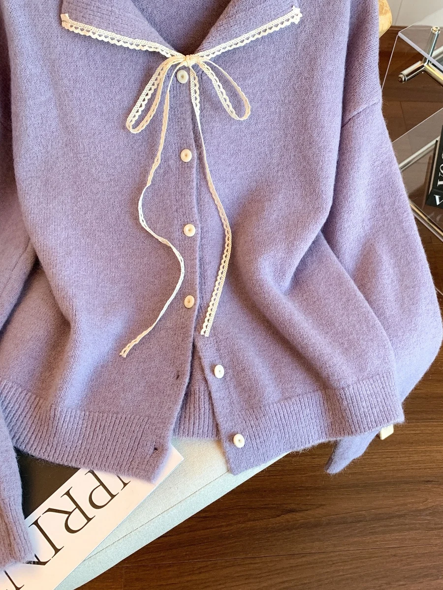 Suéter de Punto Suave y Acogedor Estilo Dopna con Fragancia Dulce, Color Mo Taro, Moda Otoñal, E y Juvenil, Cár...