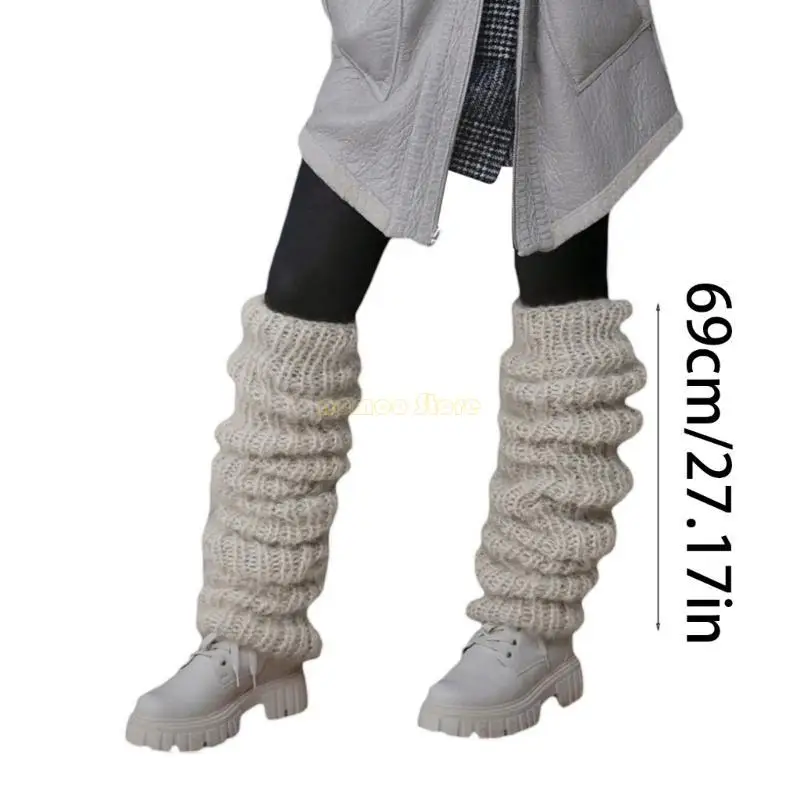 31BF Womens for Extra Long Chunky Knit Loose Long Socks Solid Color Winter Baggy Leg Warmer Bubble Slouch Stockings Foot Cove