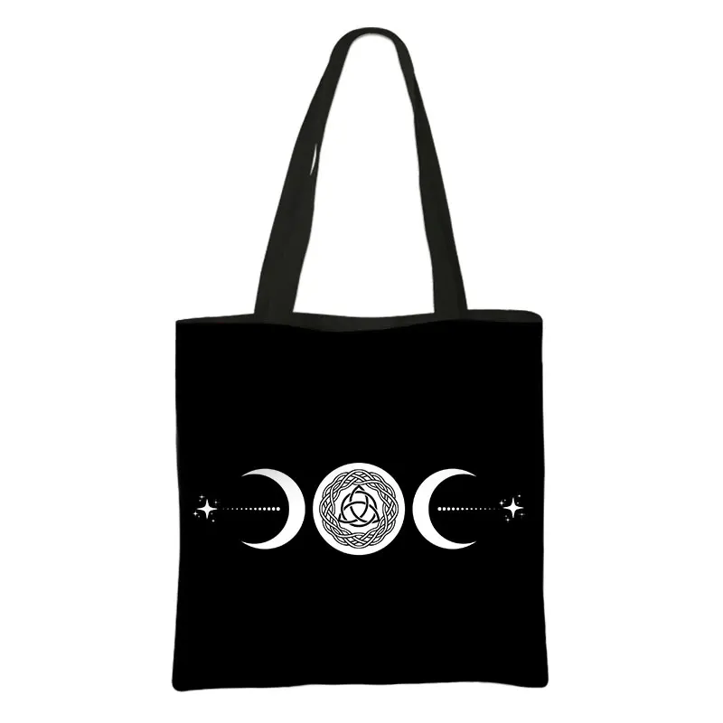 Witch Moon Star Print Totes Bag Magical Hat Furnace Moon Cat Gothic Handbag Canvas Shoulder Bag Witchcraft Magical Shopping Bag