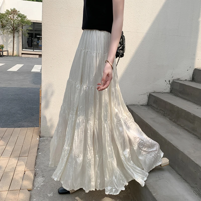 

Ретро-белая плиссированная юбка-миди с высокой талией для женщин, летняя модная юбка А-силуэта, длина миди, из полиэфирного волокна