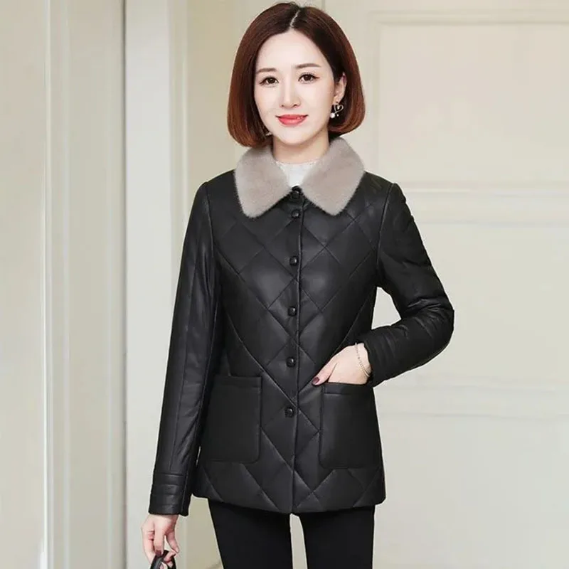 Jaqueta de couro inquebrável 5xl tamanho grande feminino algodão acolchoado casaco de couro do plutônio outono inverno coreano curto com gola de pele outwear