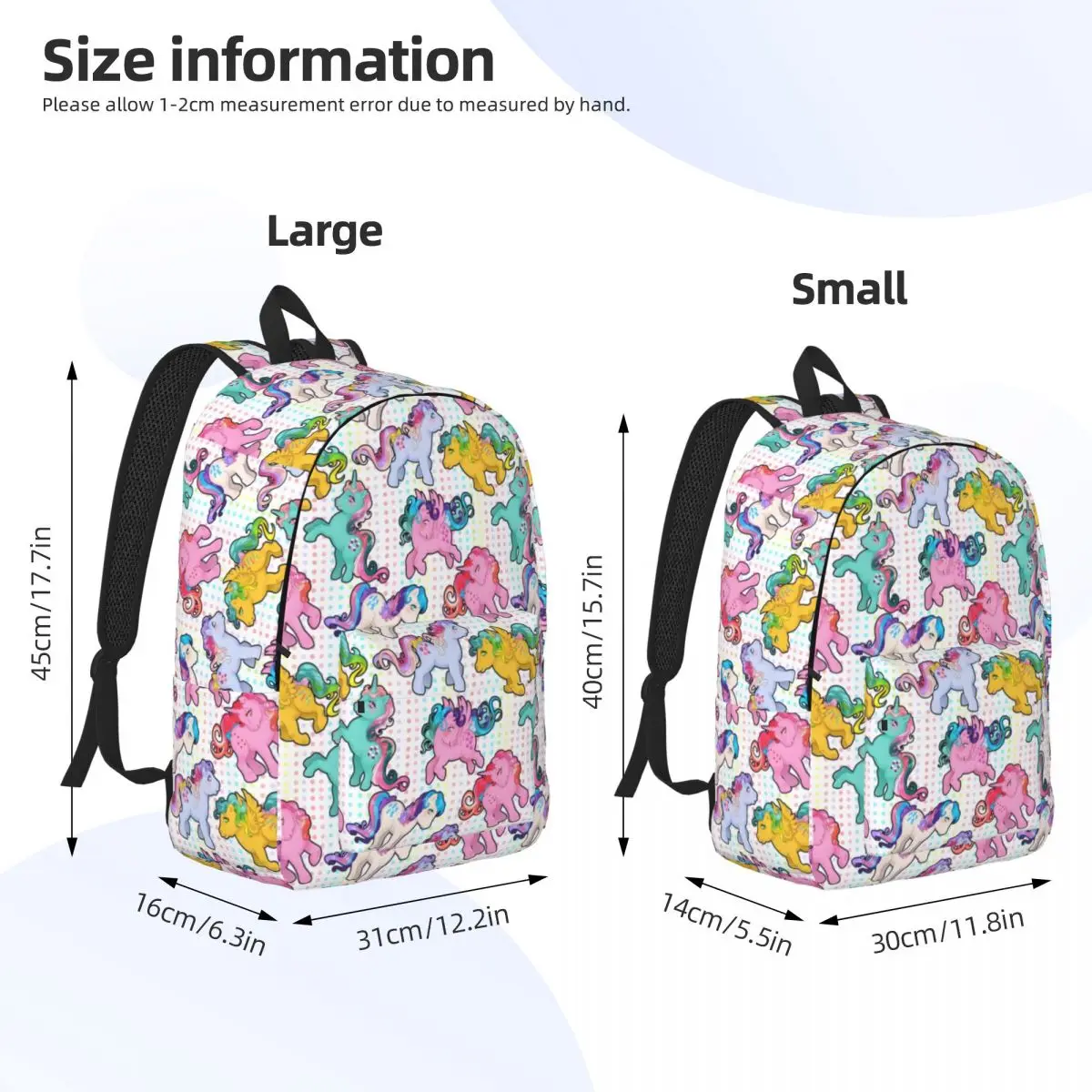 Twinkle Eye G1 Ponies Rucksack My Little Pony Girl Boy Adjustable Strap For School Back To School Gift Multi Compartment Bookbag