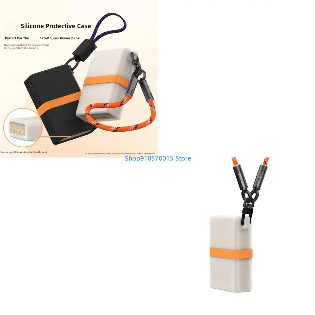 B95C Powerbank Sleeve with Cable Management Secure Elasticity Band and Portable Hanging Looping for 120W Powerbank Everyday