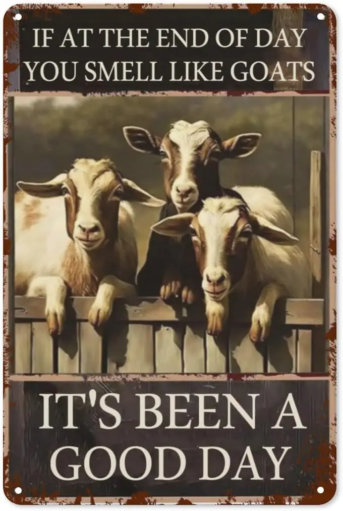 Hippie Metal Wall Art Decor, Funny Bathroom Sign, Retro Boho Garden Gift - Goat Farm Animal Bar Sign for Home, Pastoral Sce sign