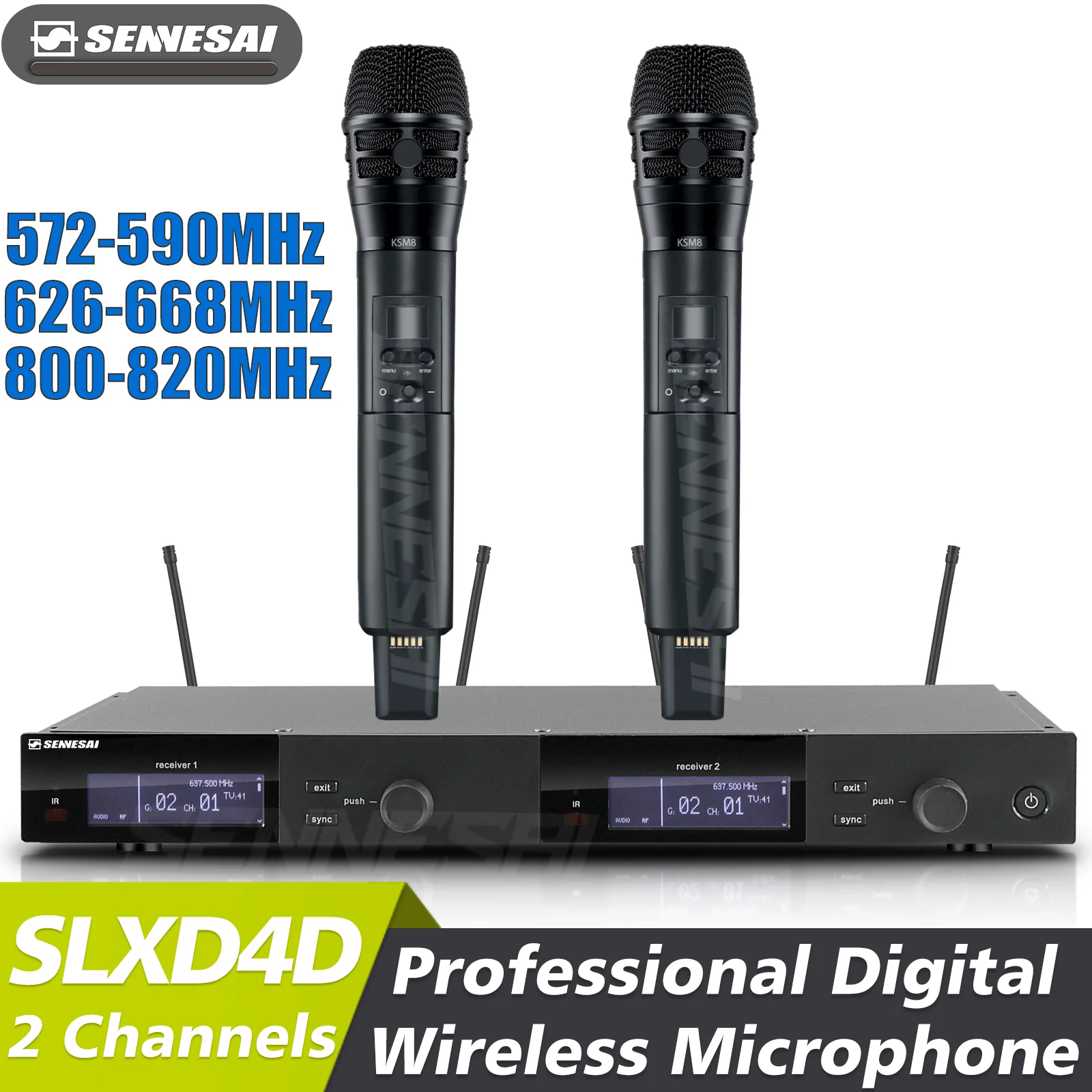 SLXD4D/KSM8 Digital Wireless Microphone (Whole Metal) Dual Channel Professional Receiver Diversity Stage Dynamic/Condensor Mic