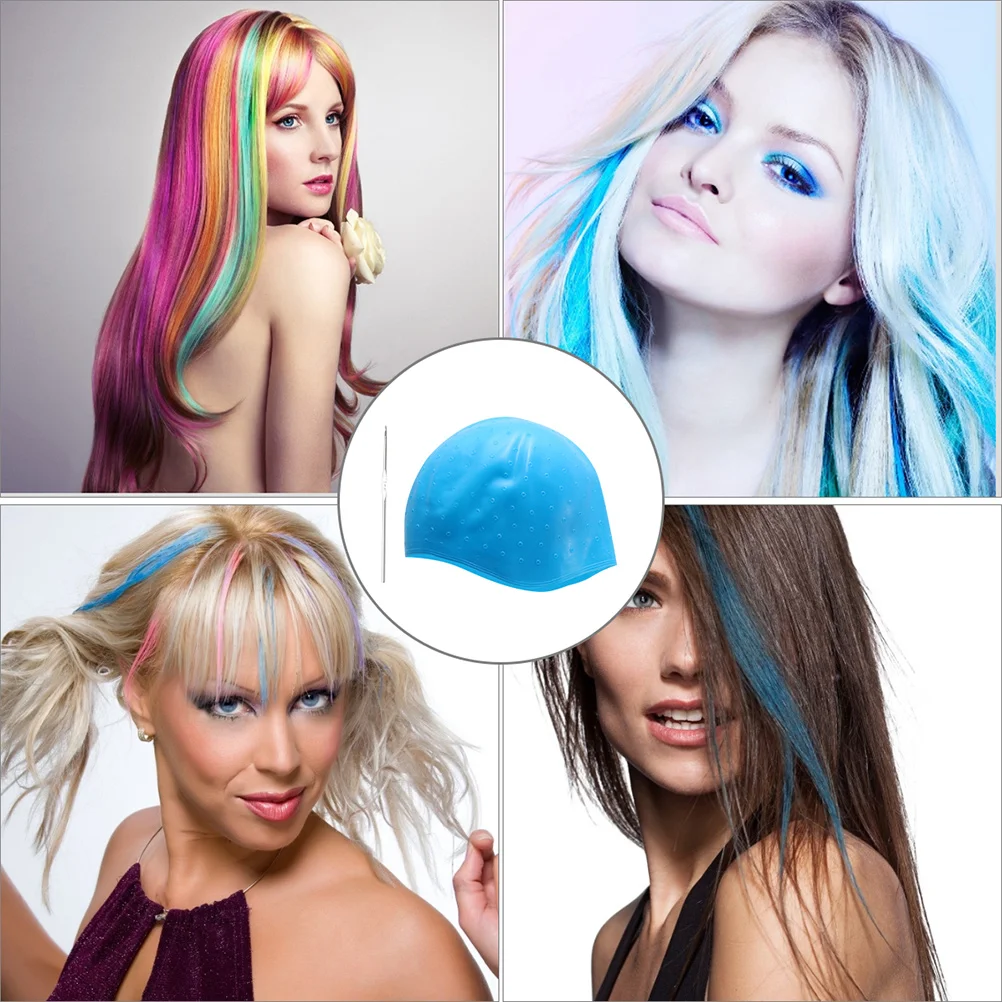 

2 set Silicone Hair Coloring Caps 2 Sets Reusable Hair Dyeing Hats With Crochet Hooks For Home Salon Use Small Round Holes Clear