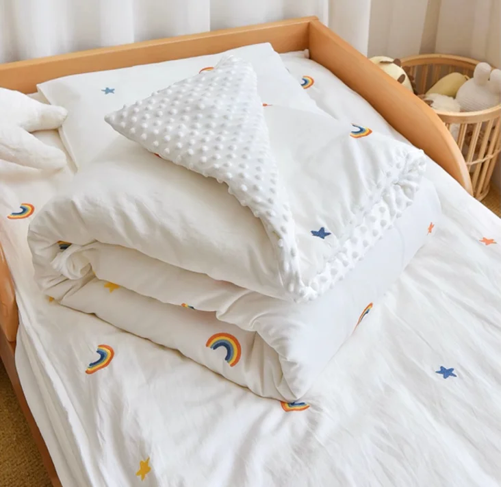 3PCS Bedding Set Vintage Cartoon Cotton Baby Children Crib Bed Duvet Cover Sheet Pillowcase Without Filler