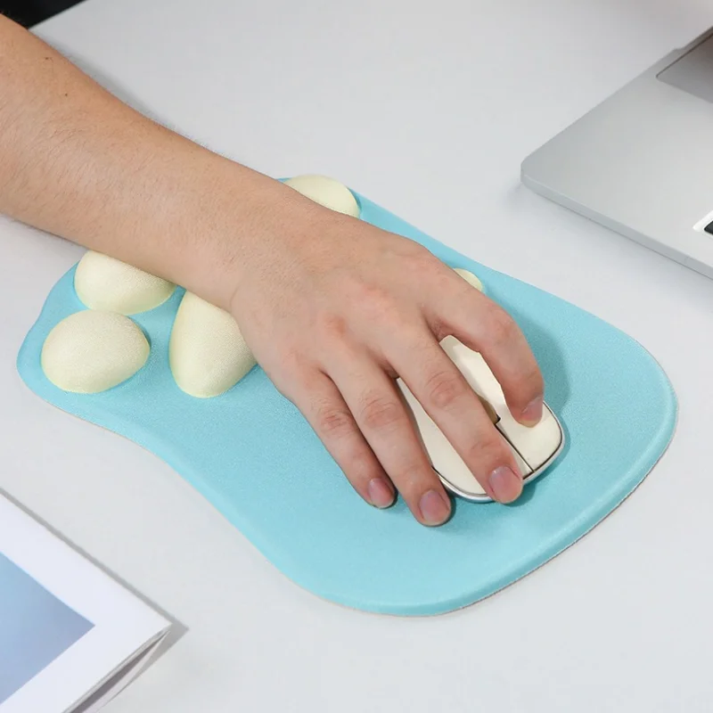 Cat Paw Shaped Mousepad with Wrist Rest Rubber Bottomed Silicone Filled Ergonomic Design for Comfortable Computer Gaming