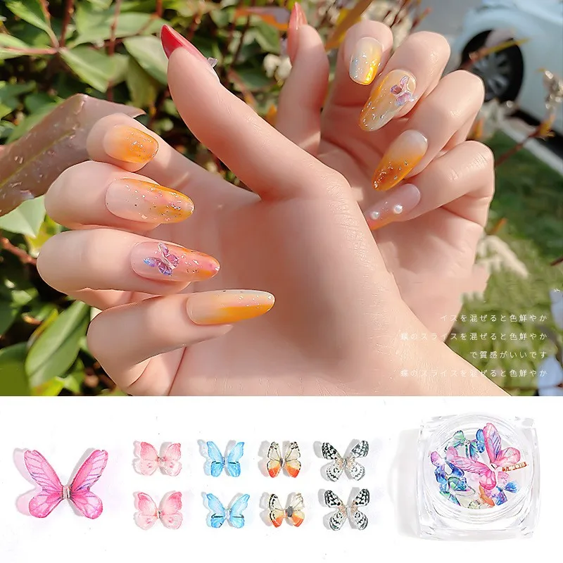 1Jar Candy Color Butterfly Nail Jewelry Butterfly 3D Crystal Rhinestone Decoration Nail Art Design Decorations Accessories