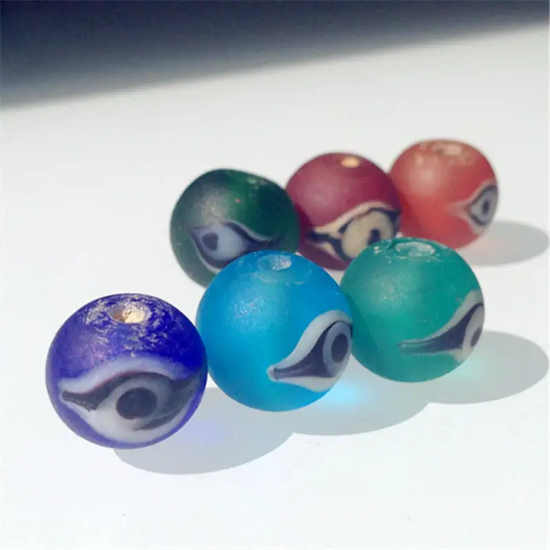 TSB0126 Nepal Ancient Lampworks Beads Hand Painted Wisdom Eye 12-13mm 10beads lot Multi Colors Trade Glass Beads