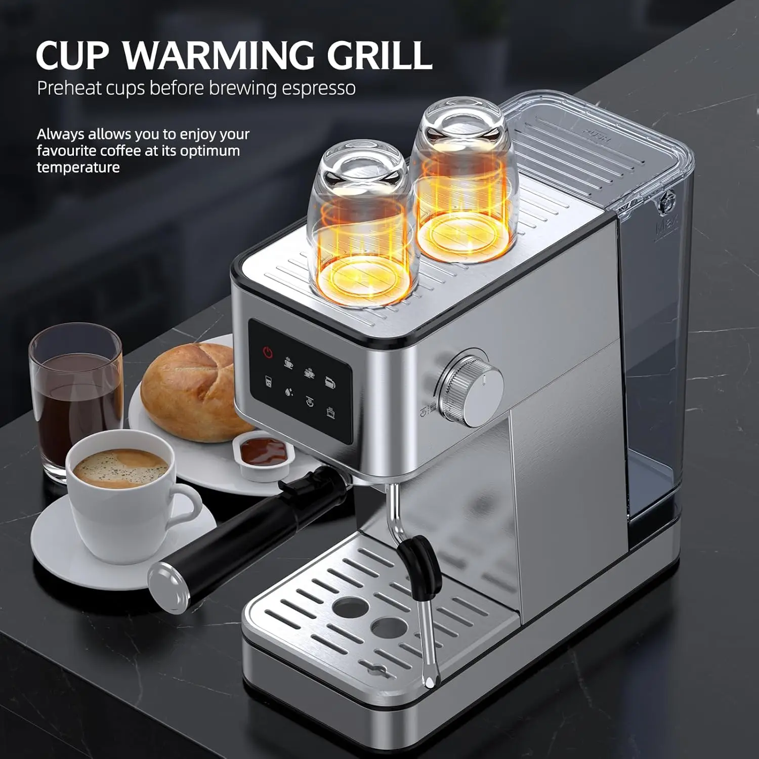 Machine à Expresso Professionnelle de 20 Bars, Mousseur à Lait, Baguette à Vapeur pour Latte, Machine Compacte en Acier Inoxydable avec Remo de 57.5oz