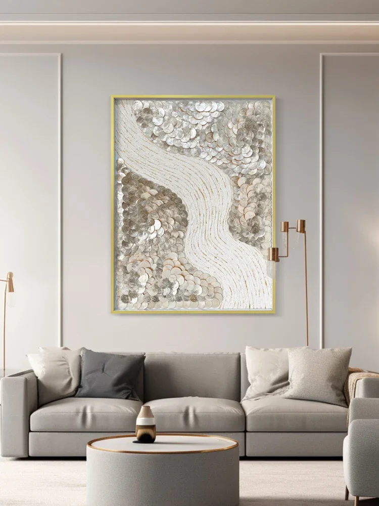 Designer hand-painted oil painting light luxury European shell decoration painting living room bedroom wall decoration hanging p