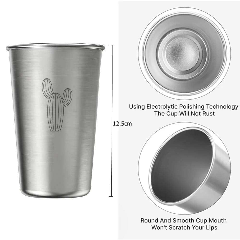 Premium Stainless Steel Cups 6 Pack Pint Cup Tumbler Metal Cups Stackable Durable Cup Chilling Beer Glasses for Travel Party