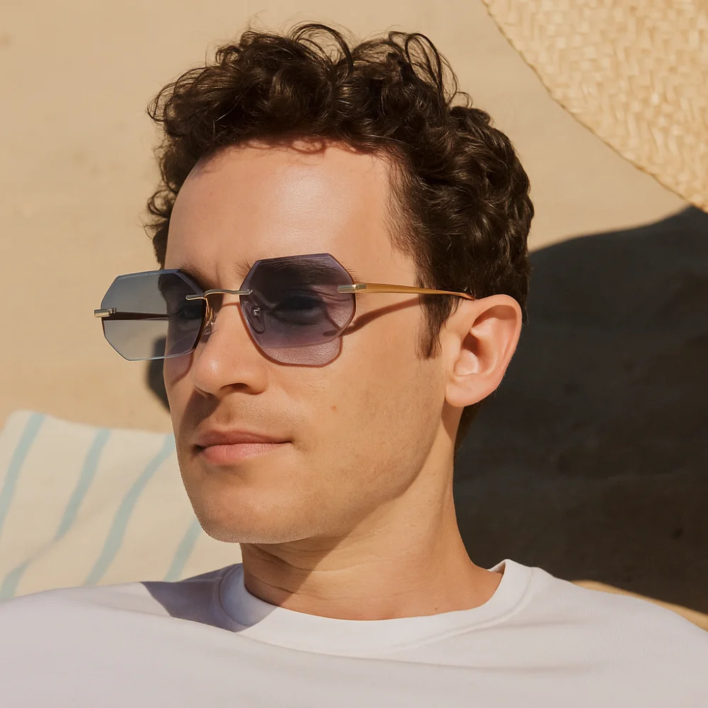 

Персонализированные многоцветные солнцезащитные очки, легкие безрамные солнцезащитные очки для ухода за зрением, модные винтажные мужские очки UV400, уличные очки