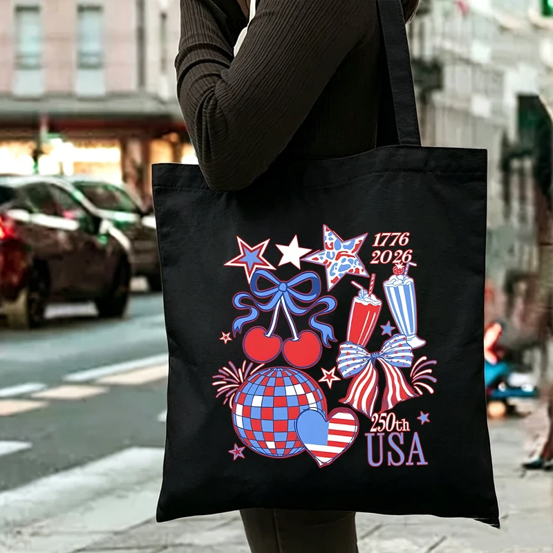 Fashion USA 250th July 4th Men Women Handbags Vintage United States Independence Day Canvas Tote Bags Gifts America Shoulder Bag