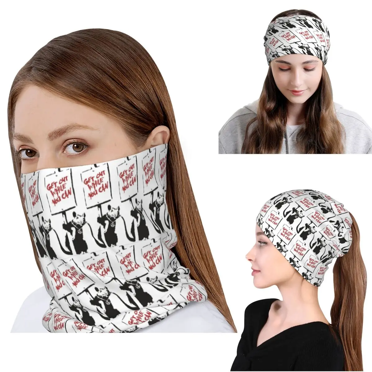 Get Out While You Can Banksy Graffiti Bandana Neck Cover Wrap Scarf Multifunction Cycling Scarf Beanies Hat Unisex Adult
