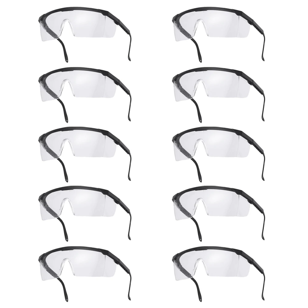 

10PCS Disposable Safety Goggles Droplet Proof Safety Glasses Dust Wind Proof Protective Glasses for Riding Cycling (Black Frame