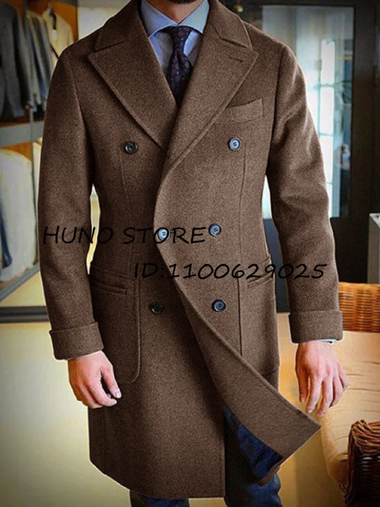 Heren Wollen Jas Lange Jas Revers Double-Breasted Heren Winterjas Casual Mode Comfortabel Woon-Werkverkeer Slank Ontwerp 2023 Nieuw