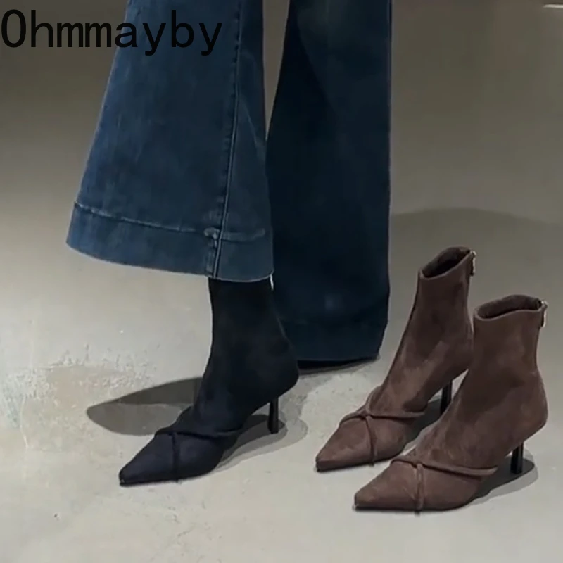 Stivaletti da donna vintage moda punta a punta scarpe con tacchi alti sottili festa da ballo elastico sottile Botas Para Mujer