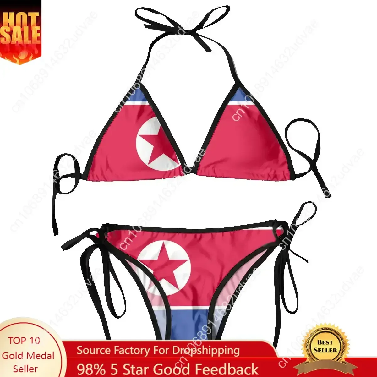 Women Sexy Bikini Set Bra Halter Thong Swimsuit Beachwear Bathing Korea North Flag