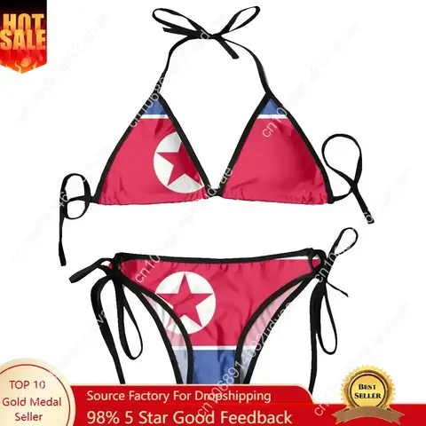 Women Sexy Bikini Set Bra Halter Thong Swimsuit Beachwear Bathing Korea North Flag