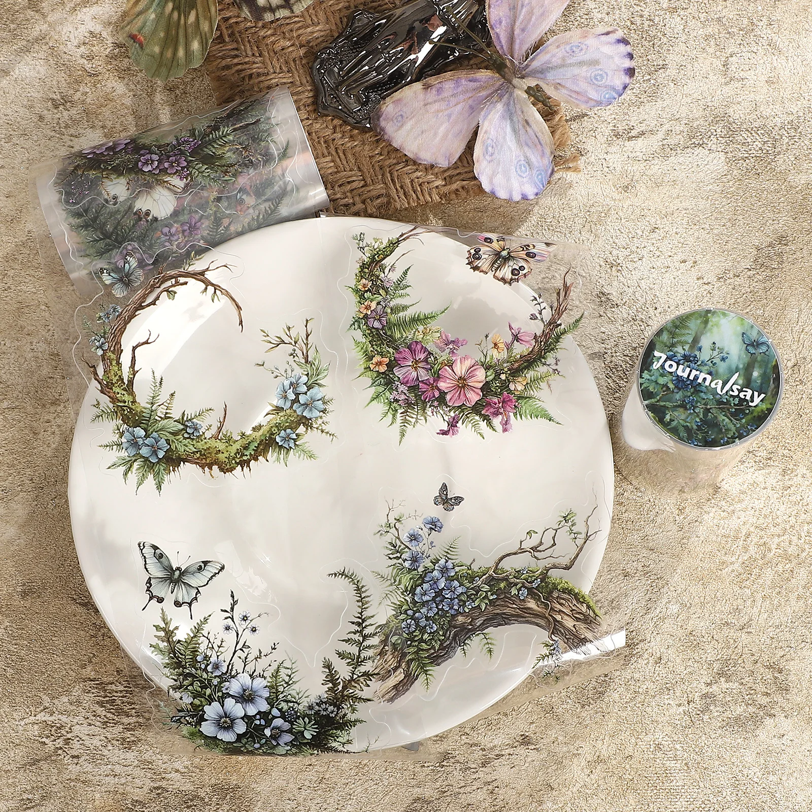 80mm*200cm Vintage Plant Flower Butterfly Landscape PET Tape Creative DIY Journal Material Collage Scrapbooking Stationery