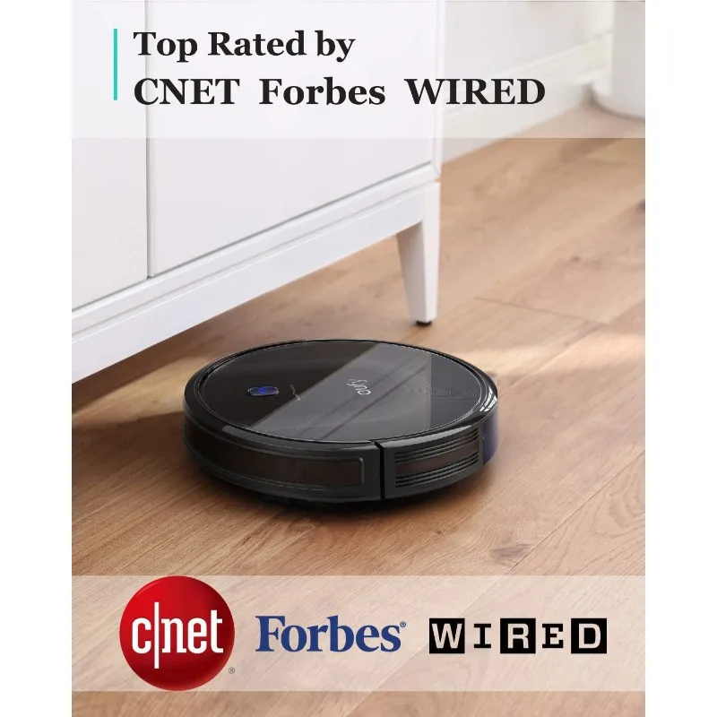 Super Thin, Powerful Suction, Quiet, Self-Charging Robotic Vacuum Cleaner, Cleans Hard Floors to Medium-Pile Carpets, Black