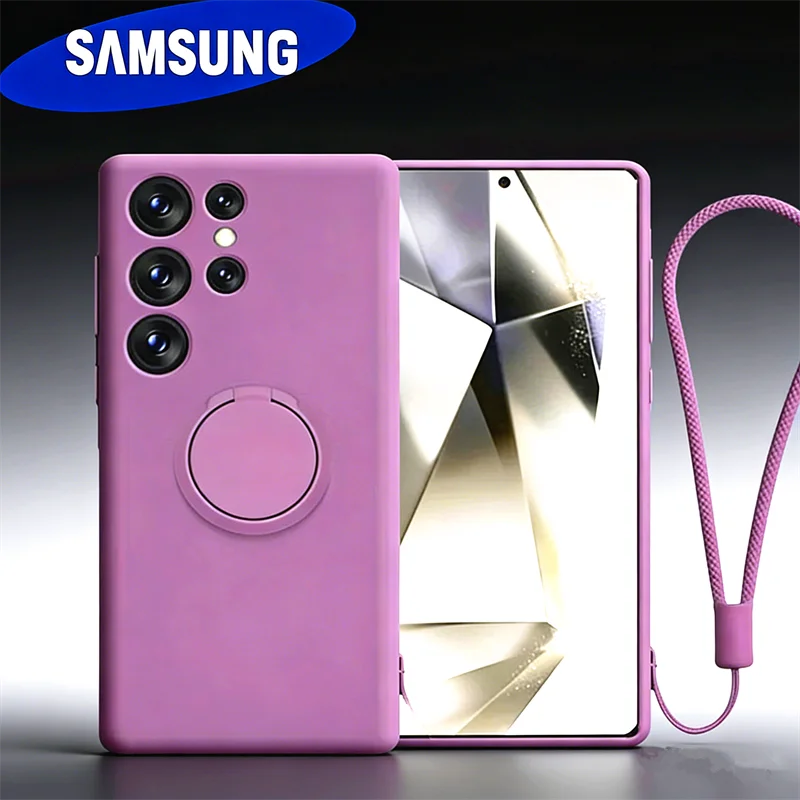 

Liquid Silicone Magnetic Holder Phone Case For Samsung S26 Ultra S25 S24 PIus S23 S22 S21 FE A57 A37 A17 A56 A36 Ring Back Cover