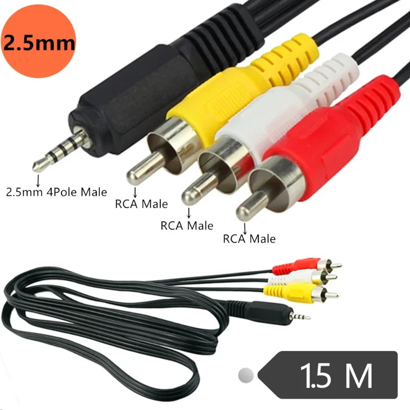 4 Pole 2.5mm Mini Sto Aux Male To 3rca Male Plug Connector Adapter Audio Av Video Wire Cord Cable 2.5mm To Rca Cable Adapter