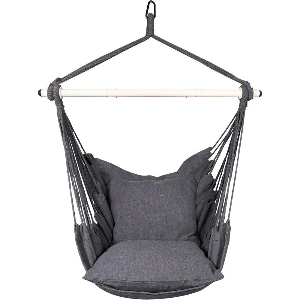 

Hammock Chair Hanging Rope Swing - Max 500 Lbs - 2 Cushions Included - Steel Spreader Bar with Anti-Slip Rings