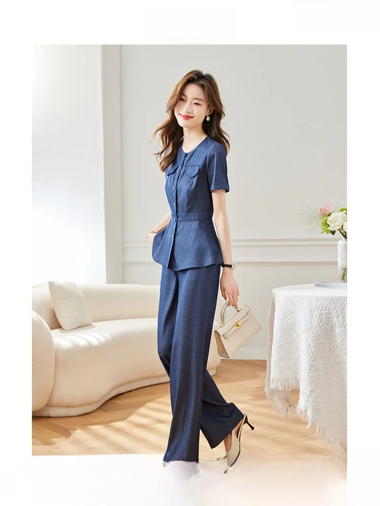 

Women's Denim Set 2025 New Summer Faion Two-Piece Salt System Maturi Light Set Ele Sle Suitable for Ages 25-35