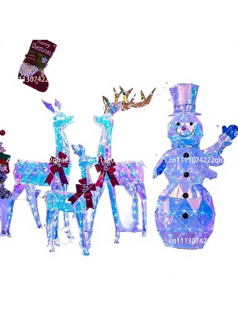 Christmas colorful luminous wrought iron elk with lights snowman shopping mall hotel scene arrangement Christmas deer ornament