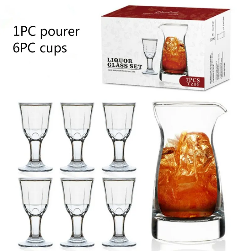 Chinese Wine Set 10ml Goblet Glass 80ml Wine Dispenser Decanter Home Vodka Set Small Wine Cup 7 Piece Set Distilled White Spirit